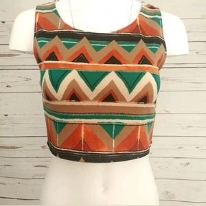 Tribal print stretch crop tank top